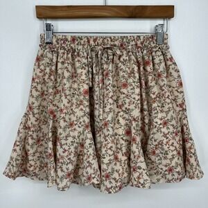 Paper Crane Shorts Women's M Multicolor Floral Print Drawstring Lined Ruffle